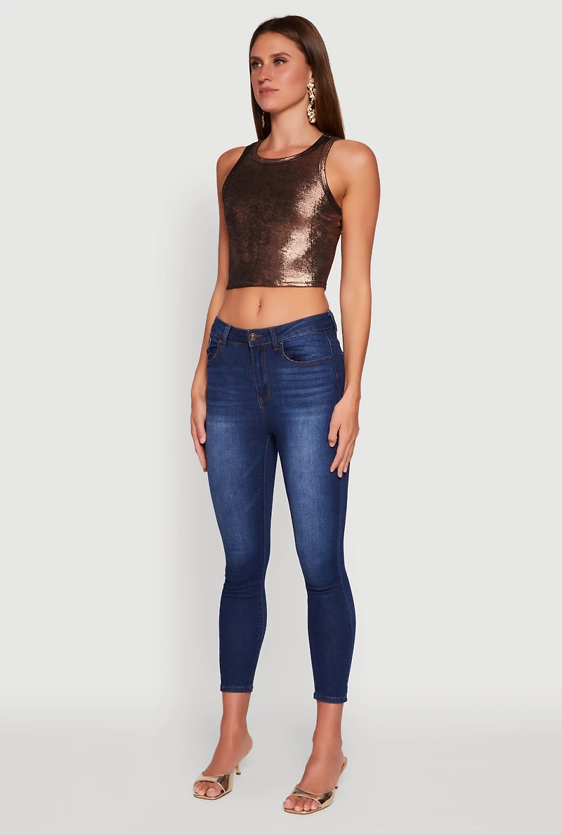 Womens Metallic Sleeveless Crop Top,