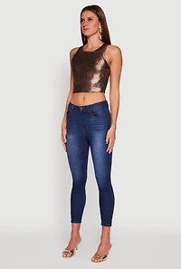 Womens Metallic Sleeveless Crop Top,