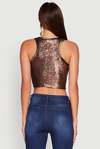 Womens Metallic Sleeveless Crop Top, Brown, Size M