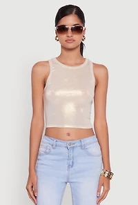 Womens Metallic Sleeveless Crop Top, S