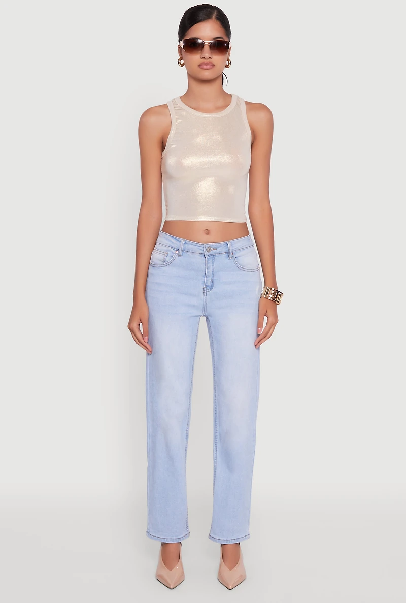Womens Metallic Sleeveless Crop Top,