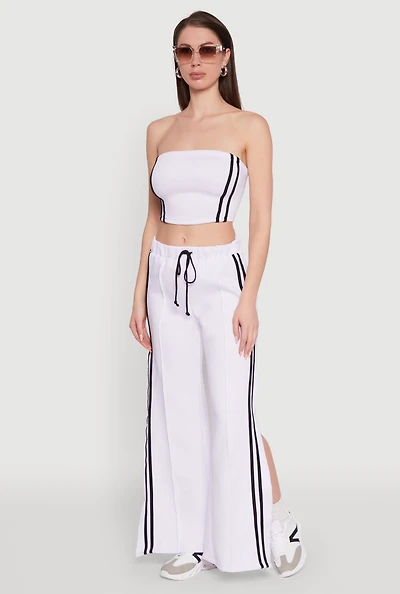 Womens Trendy Strapless Varsity Stripe Tube Top, White, Size S