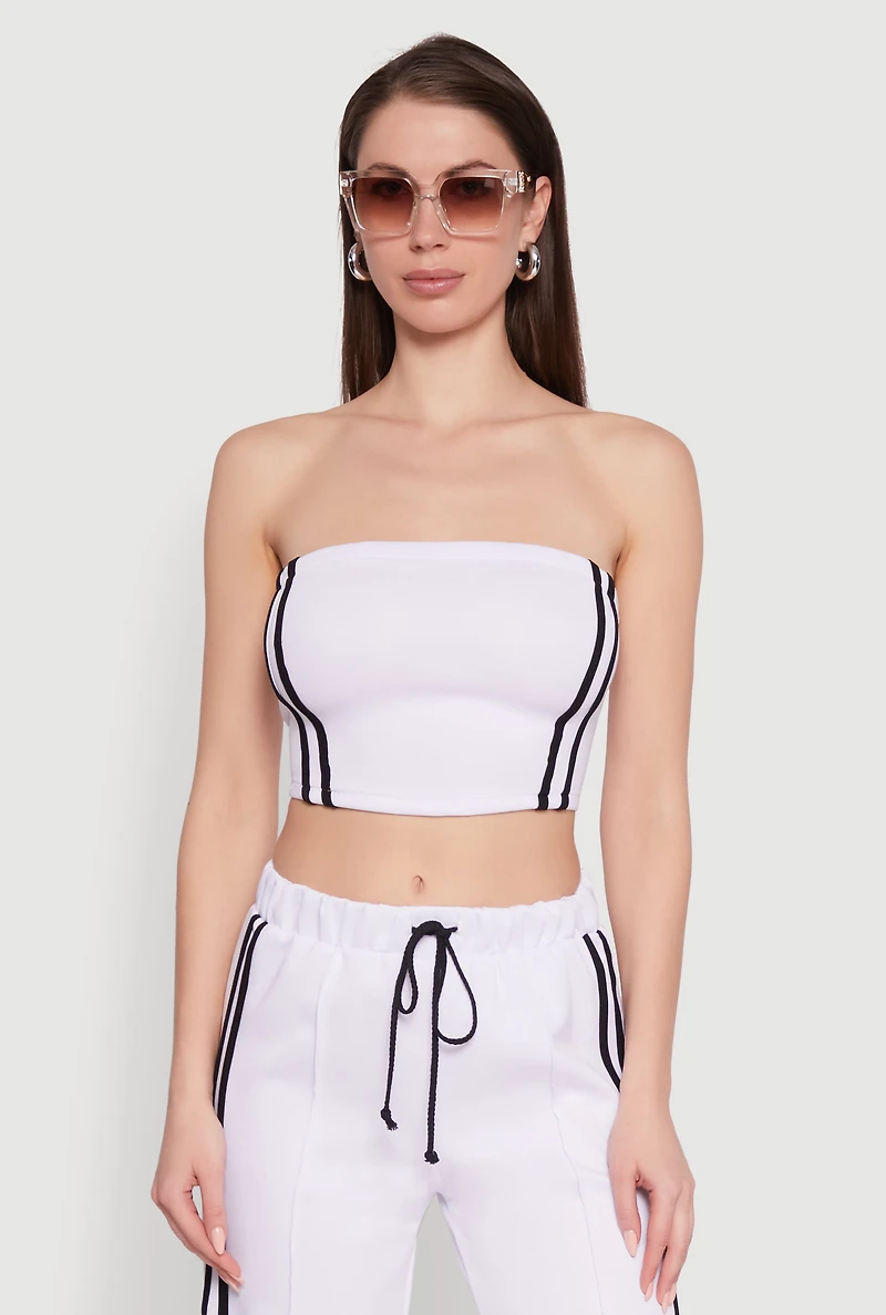 Womens Trendy Strapless Varsity Stripe Tube Top, White, Size S