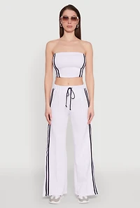 Womens Trendy Strapless Varsity Stripe Tube Top, White, Size S