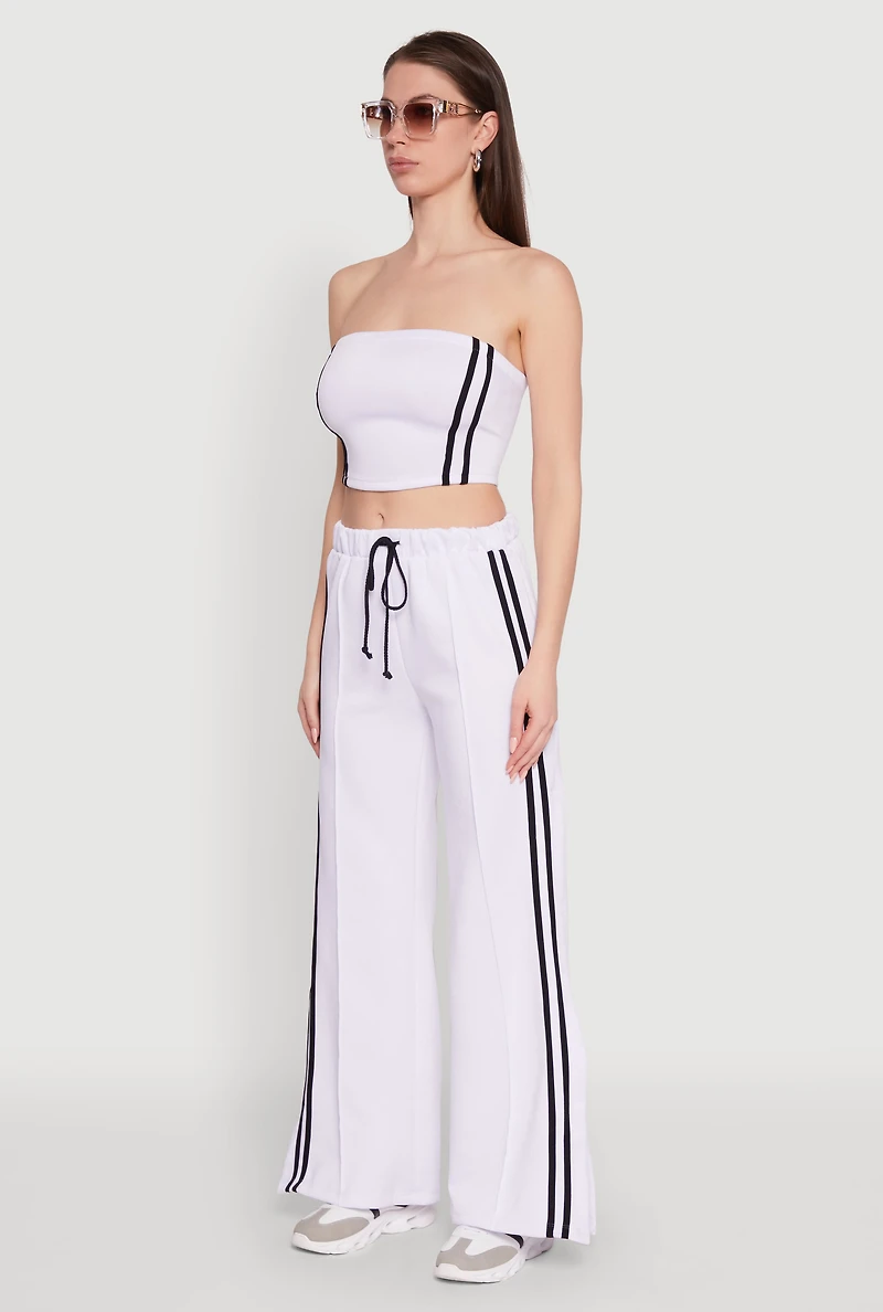 Womens Trendy Strapless Varsity Stripe Tube Top, White, Size S