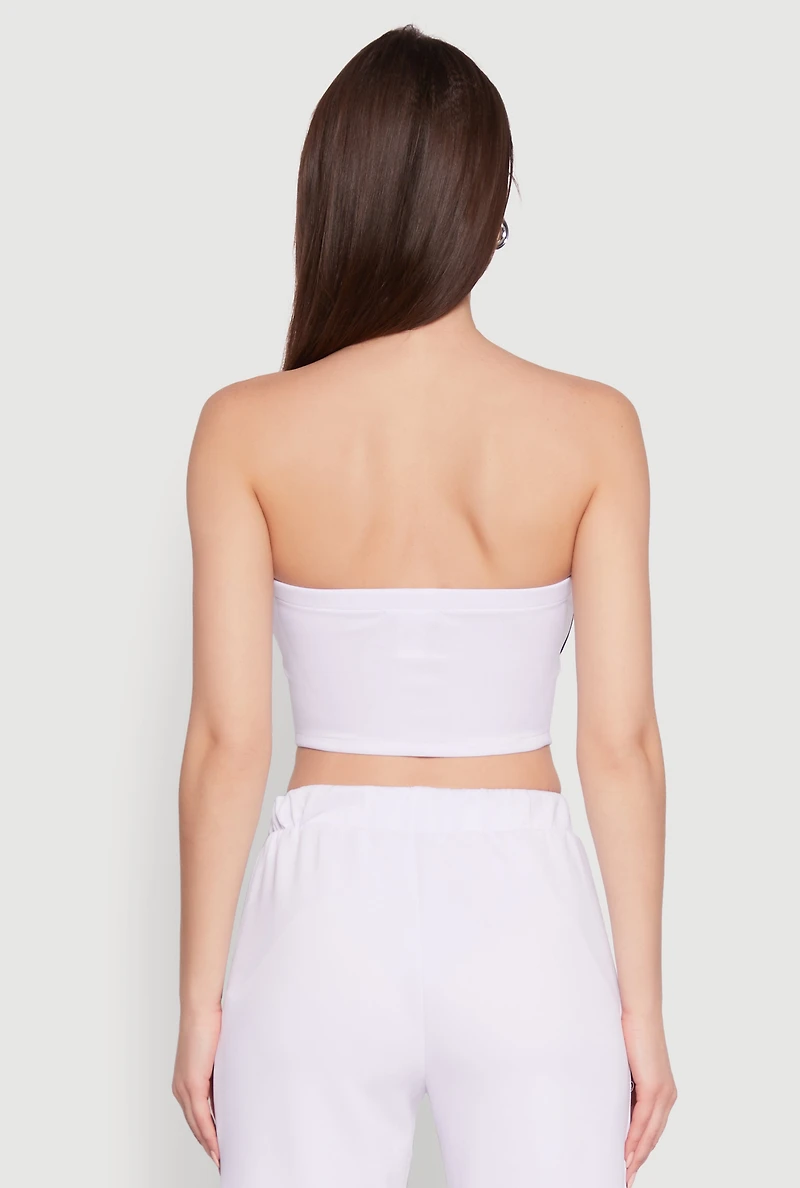 Womens Trendy Strapless Varsity Stripe Tube Top, White, Size S