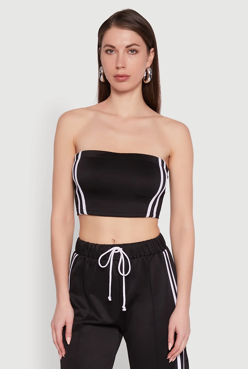 Womens Trendy Strapless Varsity Stripe Tube Top,