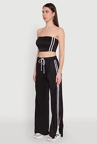 Womens Trendy Strapless Varsity Stripe Tube Top, Black, Size S