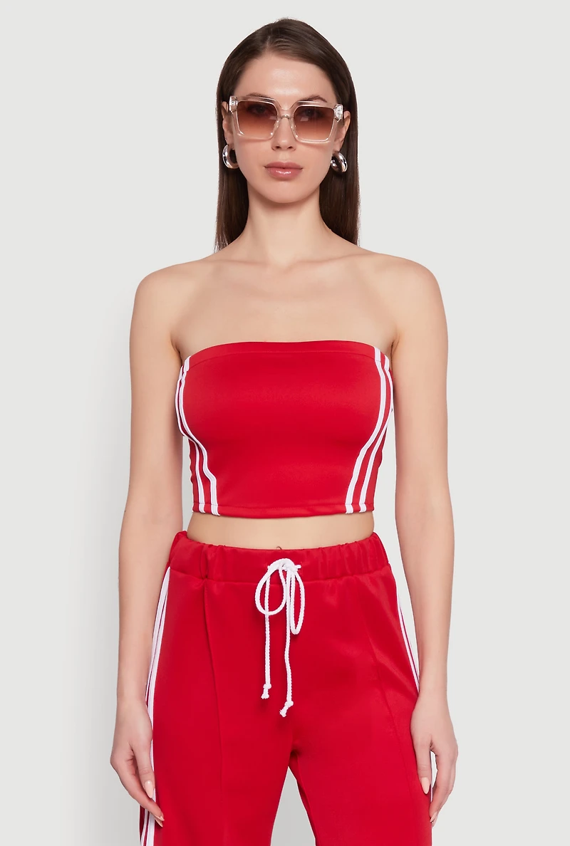Womens Trendy Strapless Varsity Stripe Tube Top, L