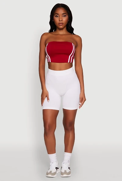 Womens Trendy Strapless Varsity Stripe Tube Top, Red, Size M