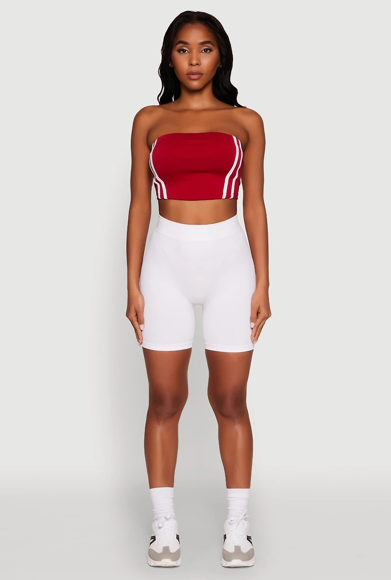 Trendy Strapless Varsity Stripe Tube Top