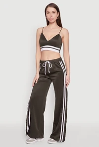 Womens Trendy Scuba V Neck Bralette with Contrast Trim, Green, Size M