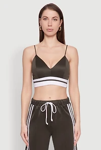 Womens Trendy Scuba V Neck Bralette with Contrast Trim, Green, Size M