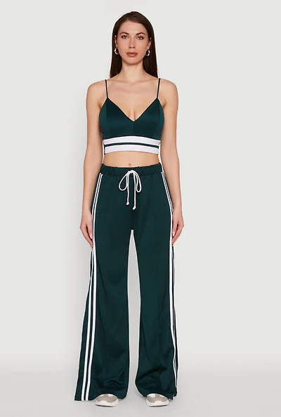 Womens Trendy Scuba V Neck Bralette with Contrast Trim, Green, Size M