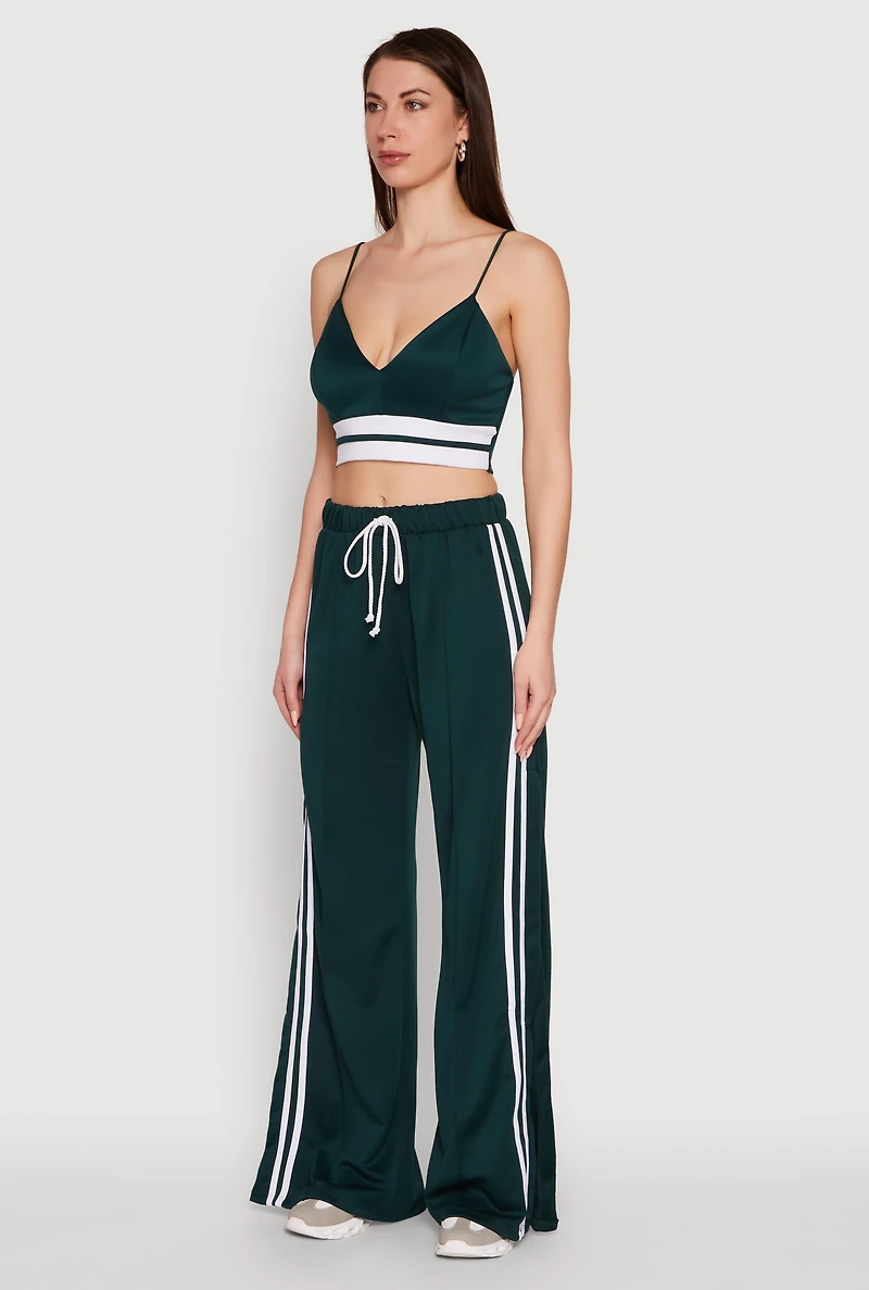 Womens Trendy Scuba V Neck Bralette with Contrast Trim, Green, Size S