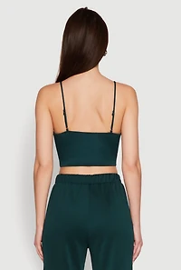 Womens Trendy Scuba V Neck Bralette with Contrast Trim, Green, Size S