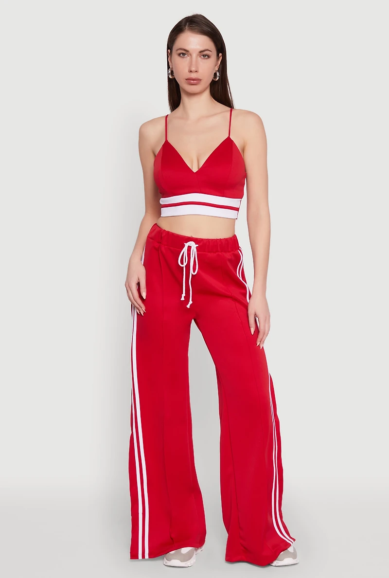 Womens Trendy Scuba V Neck Bralette with Contrast Trim, Red, Size M