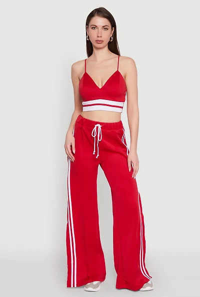 Womens Trendy Scuba V Neck Bralette with Contrast Trim, Red, Size M