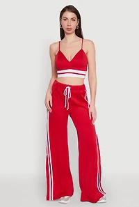 Womens Trendy Scuba V Neck Bralette with Contrast Trim, Red, Size M