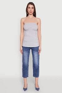 Womens Ruched Side Tube Top, Grey, Size L