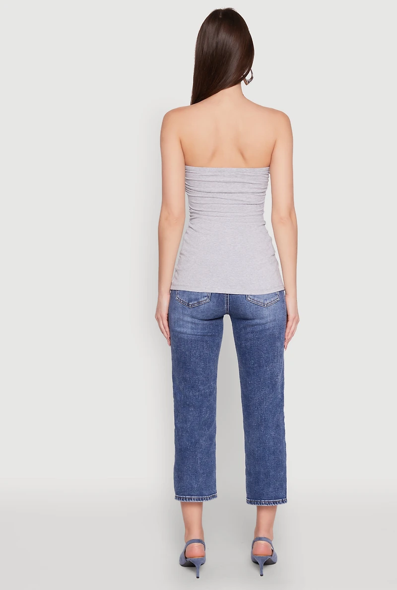 Womens Ruched Side Tube Top, Grey, Size L