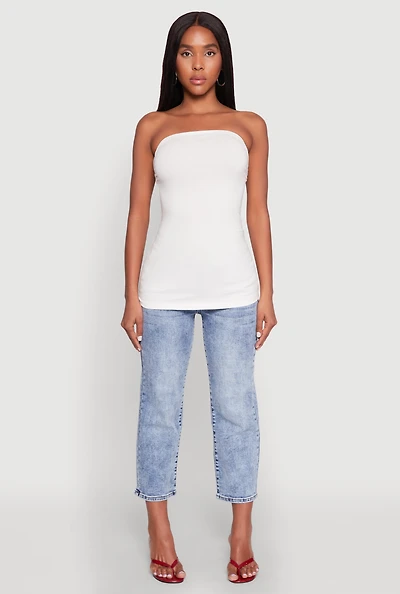 Womens Ruched Side Tube Top, White, Size M