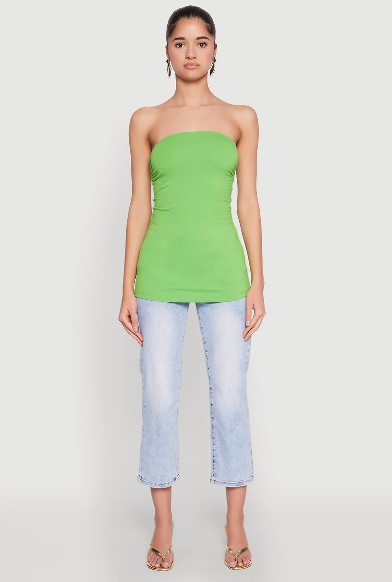 Womens Ruched Side Tube Top, Green,