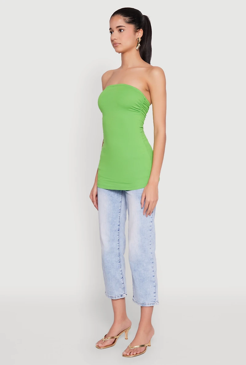Womens Ruched Side Tube Top, Green,