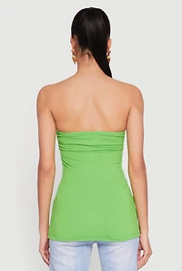 Womens Ruched Side Tube Top, Green,