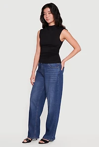 Sleeveless Soft Knit Mock Neck Blouse with Side Ruched Detail