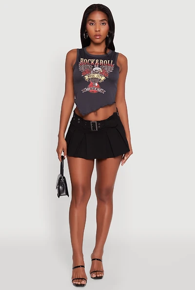 Womens Rock and Roll Graphic Cropped Tank Top, Grey, Size S