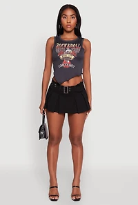 Womens Rock and Roll Graphic Cropped Tank Top, Grey, Size S