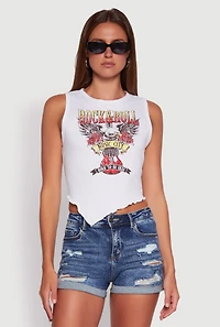Womens Rock and Roll Graphic Cropped Tank Top, White, Size XL