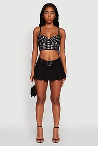 Womens Gemstone Faux Pearl Beaded Bustier Top, Black, Size L