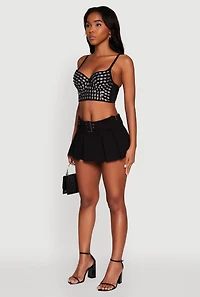 Womens Gemstone Faux Pearl Beaded Bustier Top, M