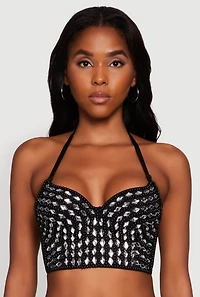 Womens Gemstone Faux Pearl Beaded Bustier Top, M