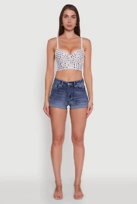 Womens Gemstone Faux Pearl Beaded Bustier Top, White, Size M
