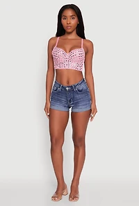 Womens Gemstone Faux Pearl Beaded Bustier Top, Pink, Size M