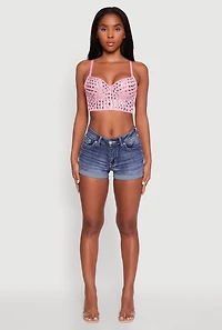 Womens Gemstone Faux Pearl Beaded Bustier Top, Pink, Size M
