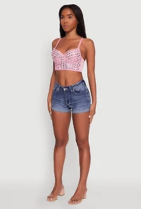 Womens Gemstone Faux Pearl Beaded Bustier Top, Pink, Size M