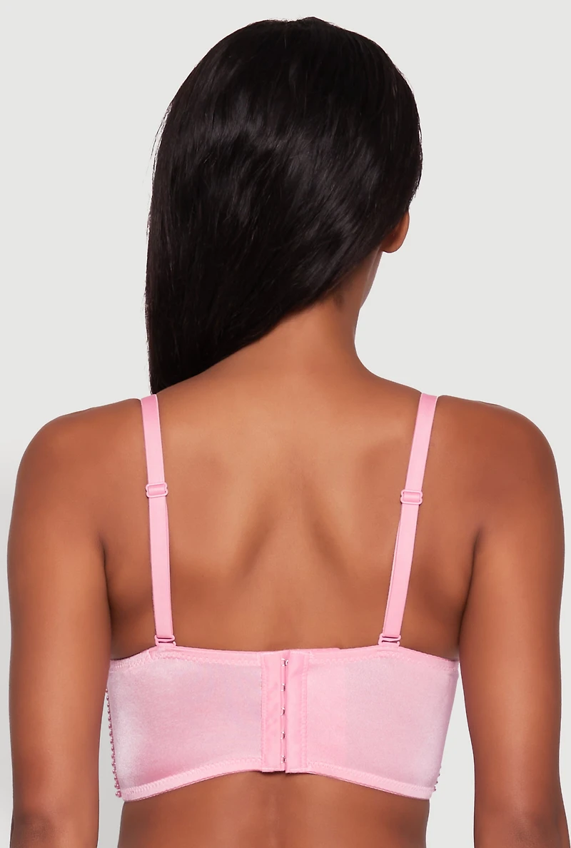 Womens Gemstone Faux Pearl Beaded Bustier Top, Pink, Size M