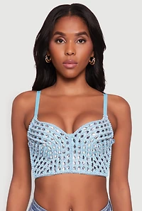 Womens Gemstone Faux Pearl Beaded Bustier Top,