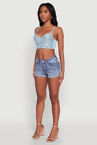 Womens Gemstone Faux Pearl Beaded Bustier Top,
