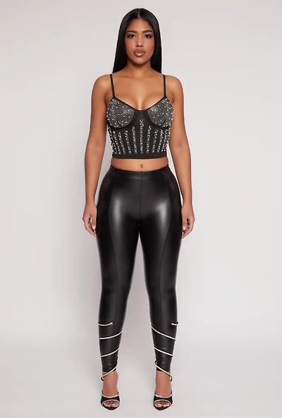 Faux Pearl Rhinestone Bustier Top