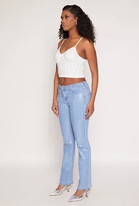 Womens Faux Pearl Rhinestone Bustier Top, White, Size L