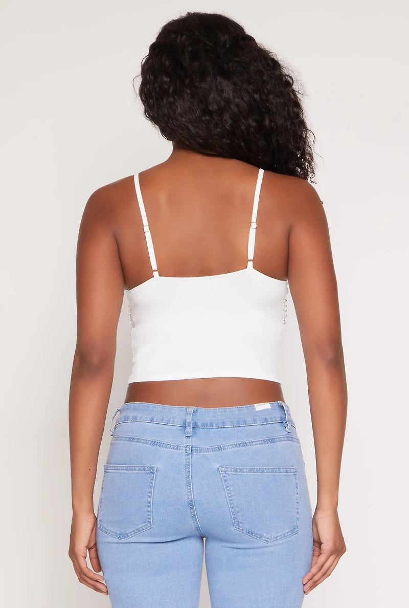 Womens Faux Pearl Rhinestone Bustier Top, White, Size M