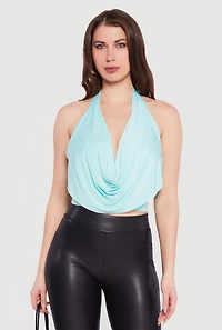 Cowl Neck Halter Crop Top