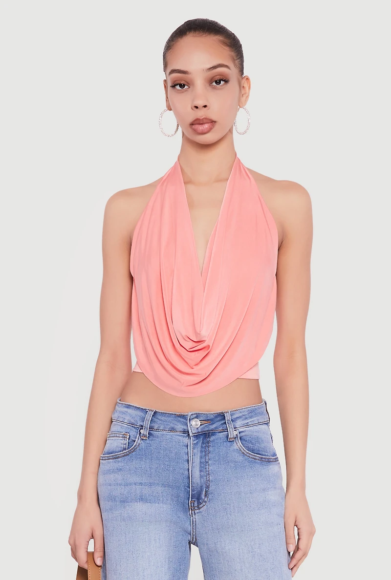 Cowl Neck Halter Crop Top