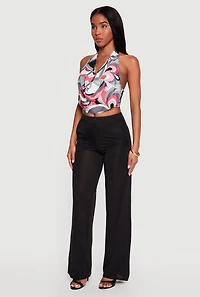 Abstract Print Cowl Neck Cropped Halter Top