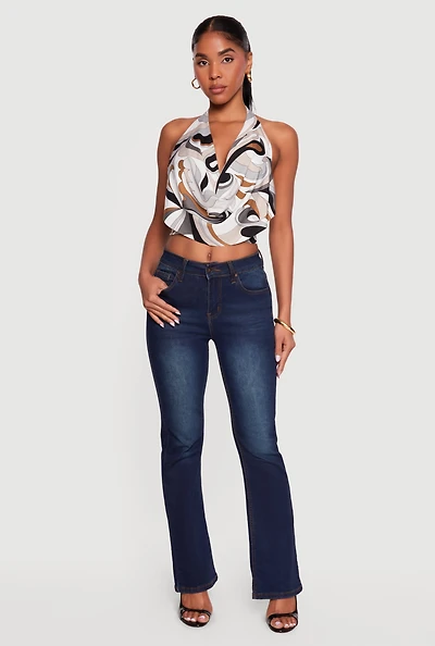 Abstract Print Cowl Neck Cropped Halter Top